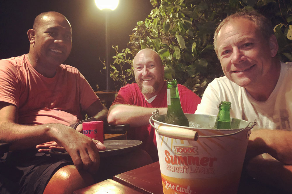 Maciu in Fiji with Dave Phillips and Ruhan van Zyl. Photo: Supplied
