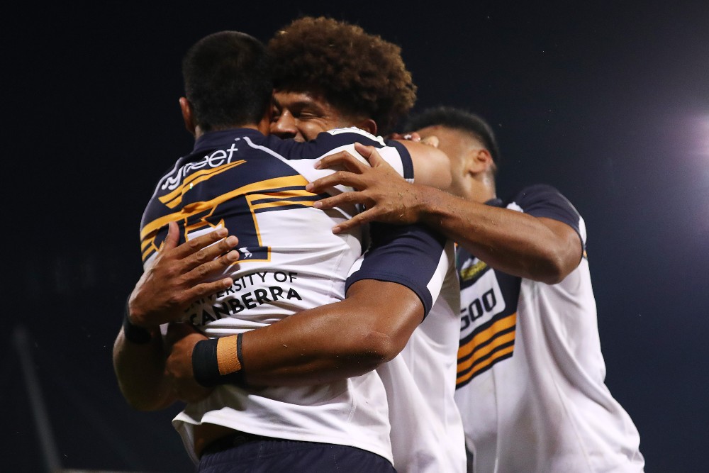 The Brumbies celebrate after booking their place in the final. Photo: Getty Images