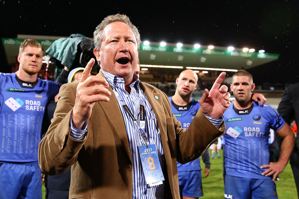 Andrew Forrest addressing the Force players after the game. Photo: Getty Images