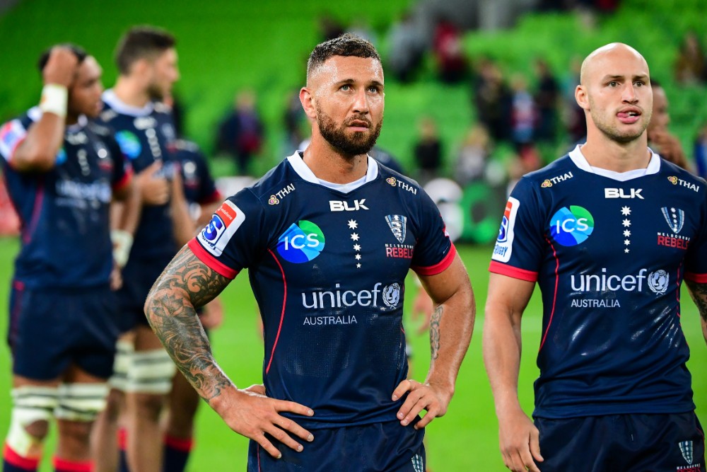 Qude Cooper (left) and Billy Meakes reflect after the loss to the Stormers. Photo: RUGBY.com.au/Stuart Walmsley