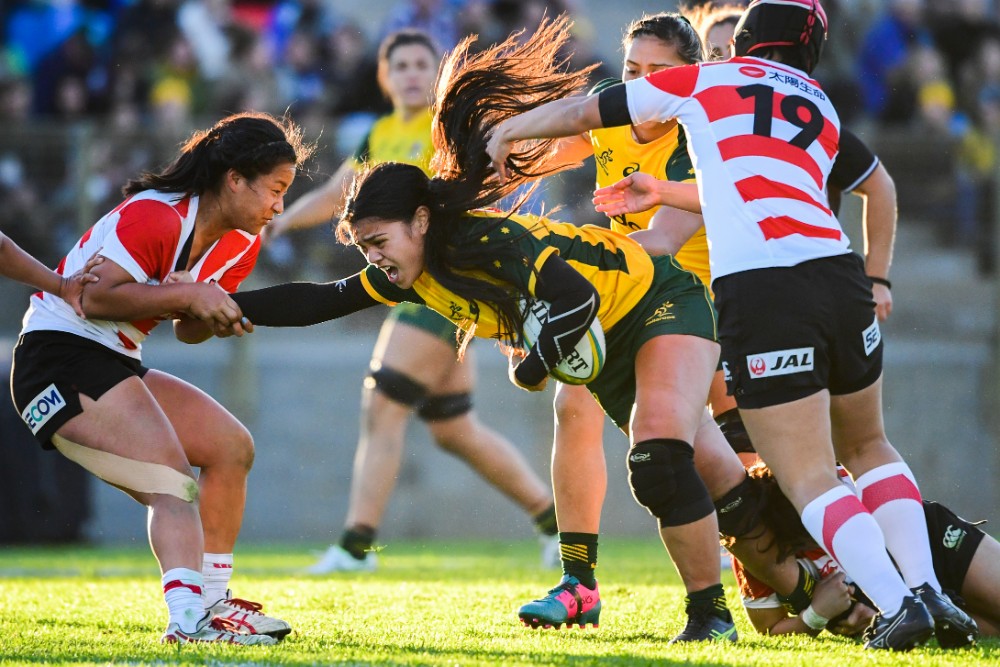 Debutant Alysia Lefau-Fakaosilea takes on the Japanese defence. Photo: RUGBY.com.au/Stuart Walmsley
