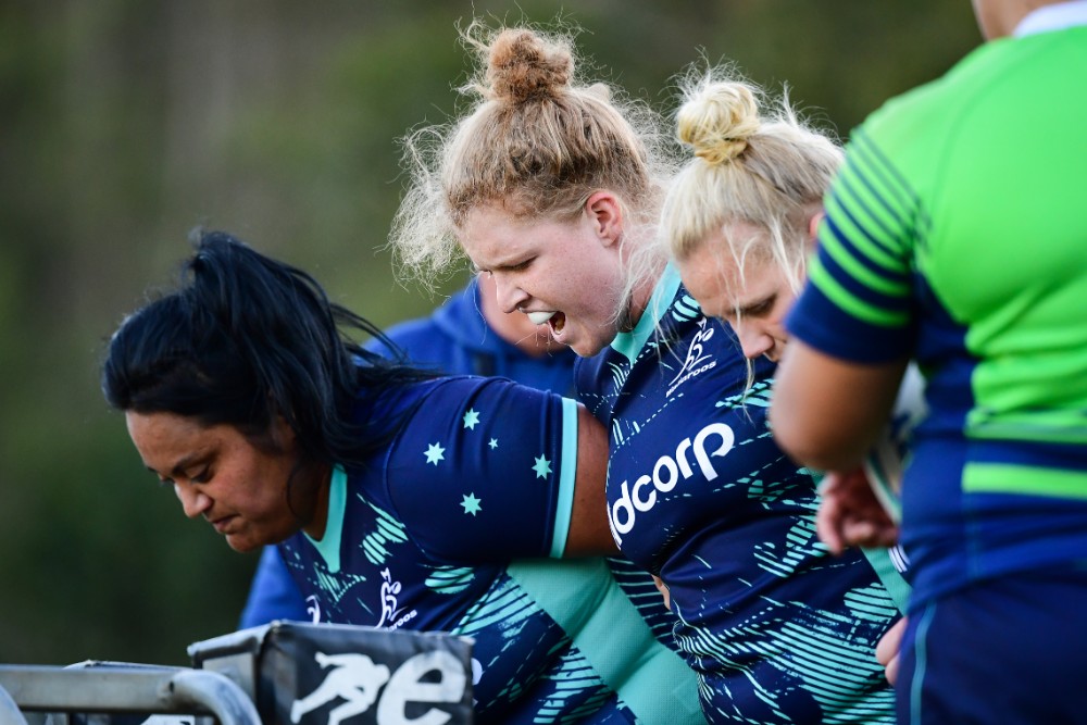 Mitchell packs down in the scrum at Wallaroos training. Photo: RUGBY.com.au/Stuart Walmsley