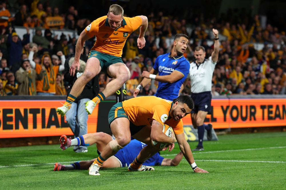 Wallabies and Italy during their rugby Test at HBF Park in Perth