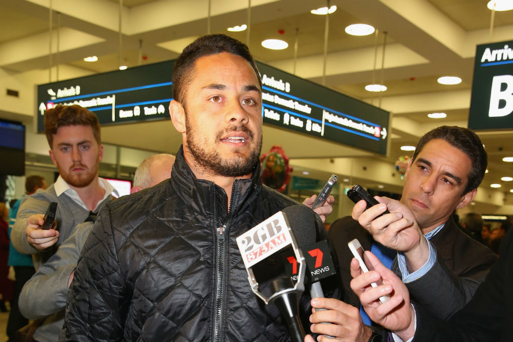 Media greet Jarryd Hayne at Sydney airport. Photo: Getty Images