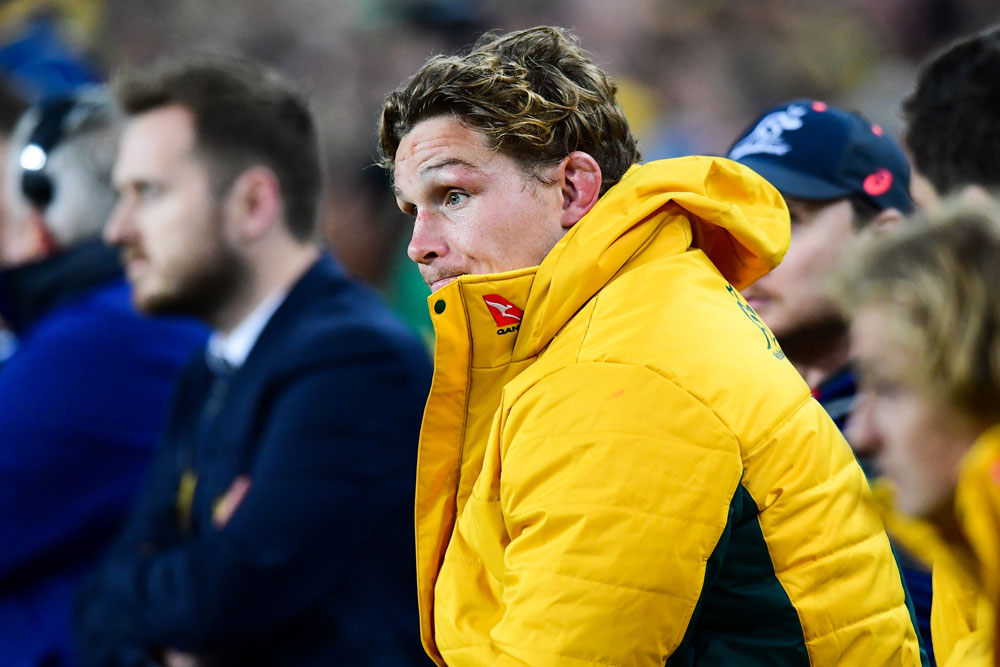 Michael Hooper watches on after suffering a hamstring injury. Photo: RUGBY.com.au/Stuart Walmsley