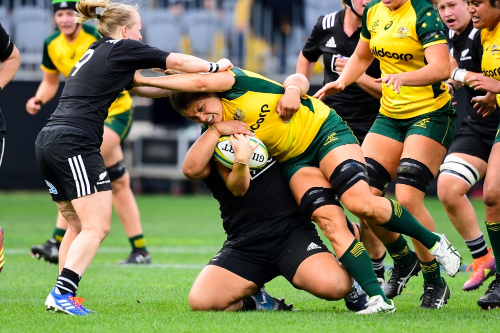 Wallaroos captain Grace Hamilton on the burst against the Black Ferns. Photo: Rugby.com.au/Stuart Walmsley