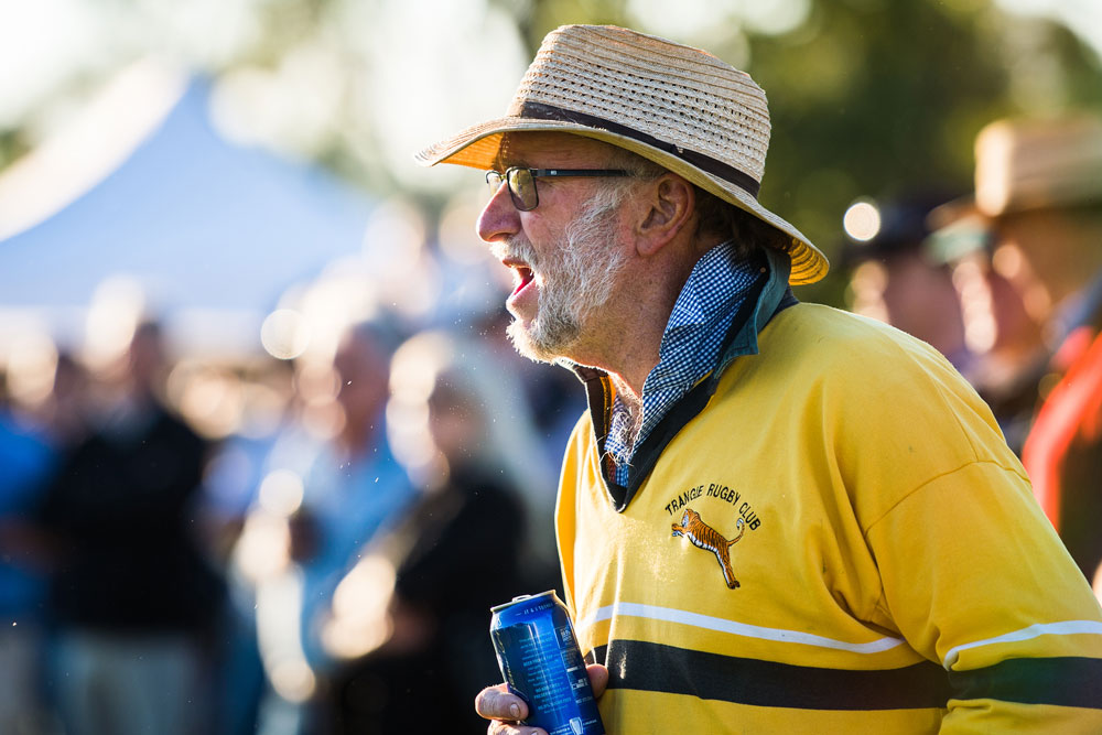 Notorious Trangie supporter and former premiership captain Jim Wade during the first leg. Photo: RUGBY.com.au/Stuart Walmsley