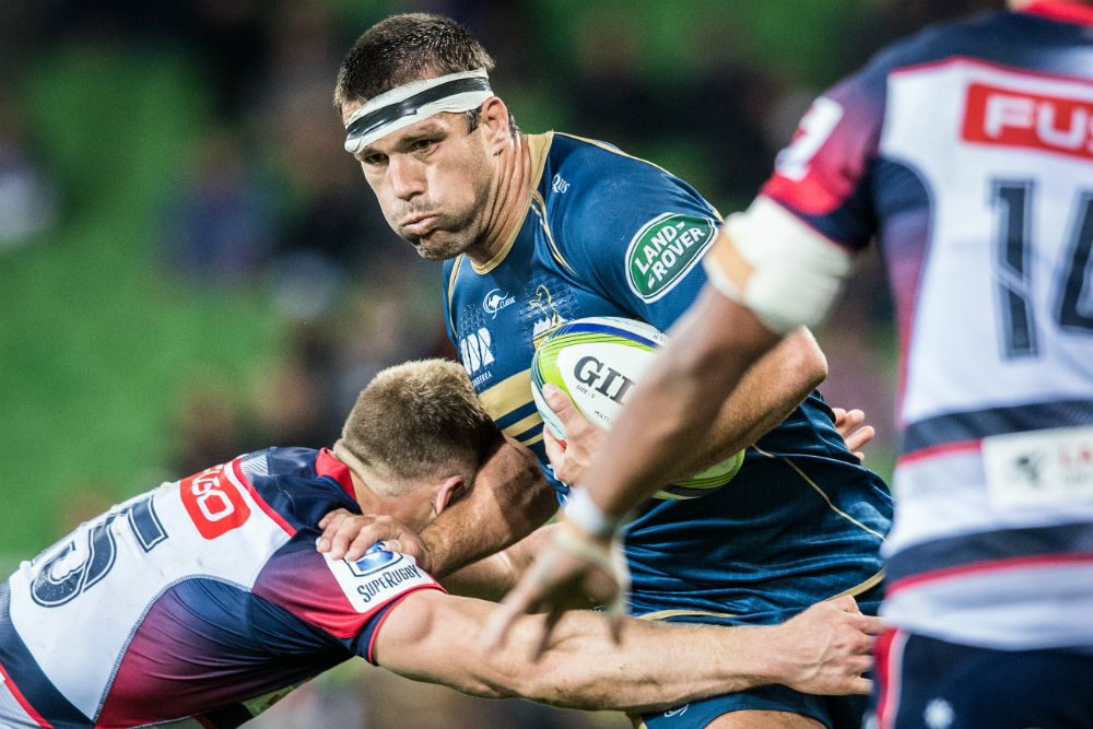 Chris Alcock and the Brumbies had their momentum continuously halted by their lineout against the Rebels. Photo: RUGBY.com.au/Stuart Walmsley