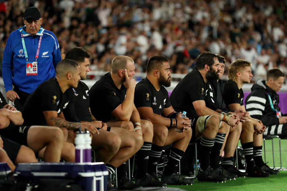 The All Blacks bench watches on as the semi-final slips away. Photo: Getty Images