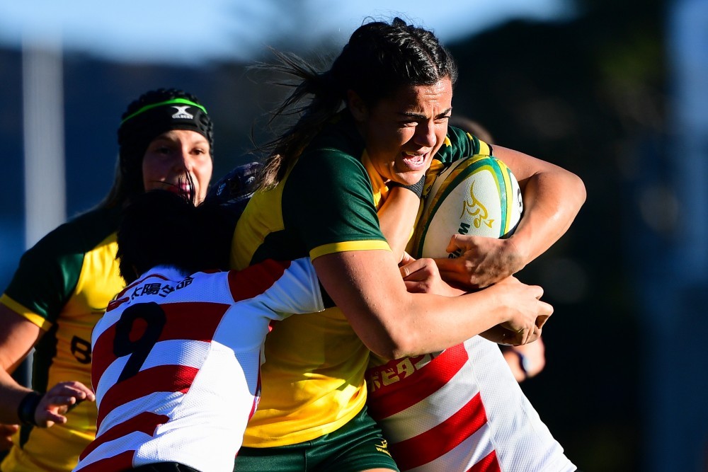 Millie Boyle takes the ball up in a workaholic effort for the Wallaroos. Photo: RUGBY.com.au/Stuart Walmsley