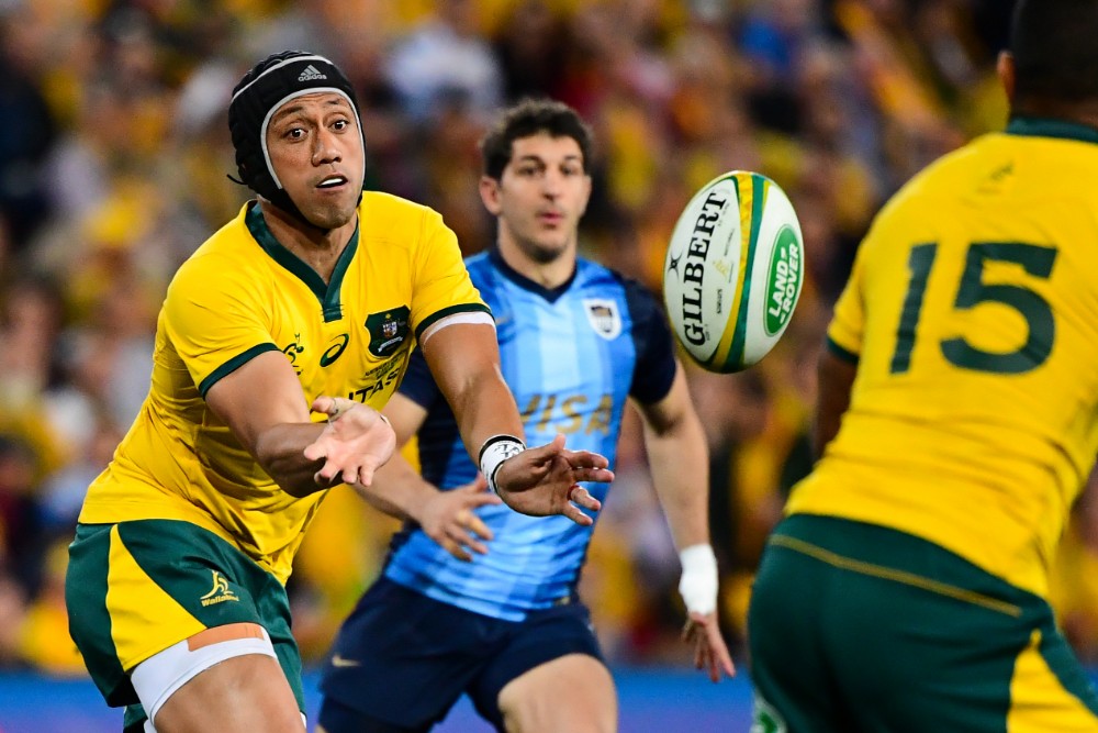 Christian Lealiifano takes on the line in his return to international rugby. Photo: RUGBY.com.au/Stuart Walmsley